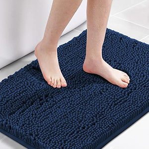 lot 60366 image: H.VERSAILTEX Navy Bath Mat, Bathroom Rug 36 x 24 Non Slip Bath Mats for Bathroom Floor, Luxury Chenille Ultra Soft Bath Rugs Shaggy Rugs Washable