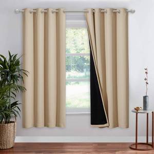 lot 60370 image: NICETOWN Living Room Completely Shaded Drapery, Privacy Protection & Noise Reducing Ring Top Drape, Black Lined Insulated Window Treatment Curtain Panel (Biscotti Beige, 1 Piece, W52 x L72)