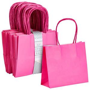 lot 60375 image: Sparkle and Bash 50 Pack Mini Pink Gift Bags with Handles, Bulk Kraft Party Favor Bags (6 x 5 x 2.5 In)