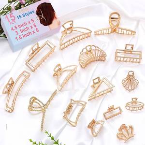 lot 60385 image: 14Pack Gold Hair Claw Clips Multi-piece Metal Big Hair Claw ClipsNon-Slip Hair Clips for Thick and Thin HairStrong Easy Pulling Up Your Hair Suitable for Women & Girls4.5Inch3Inch1.6Inch