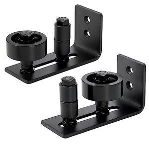 lot 60394 image: Peohud 2 Pack Sliding Barn Door Floor Guide, Adjustable Stay Rollers, 8 Setup Options, Wall Mounted Hardware for Flush Bottom, Black