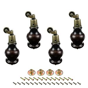 lot 60396 image: LC LICTOP Wooden Furniture Legs Wood Sofa Legs Replacement Round Gourd Wooden Turned Feet with Caster Wheels,120mm4.72,4PCS
