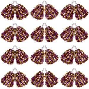 lot 60419 image: 24 Pcs Cheerleading Pom Poms, 12.6 Inch Plastic Cheer Pompoms with Handle, Metallic Foil Cheerleader Poms for Kids Adult for Team Sports Party Dance Cheering Squad Accessories (Purple, Gold)