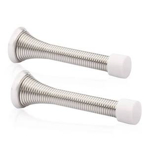 lot 60434 image: KOVOSCH 2 Pack Spring Door Stopper Brushed Satin Nickel- 3-14 Flexible Spring Door Stops with White Rubber Bumper Tips