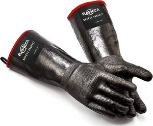 lot 60435 image: RAPICCA Heat Resistant BBQ Grill Gloves Oil Resistant Waterproof for Smoking Grilling Cooking Barbecue Deep Frying Turkey Rotisserie Handling Hot Greacy Meat - Long Sleeve 700°F