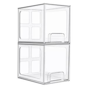 lot 60439 image: Vtopmart 2 Pack Stackable Storage Drawers, 6.6Tall Acrylic Bathroom Makeup Organizers,Clear Plastic Storage Bins For Vanity, Undersink, Kitchen Cabinet,Pantry Organization and Storage