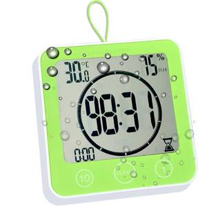lot 60446 image: Timer Waterproof for Shower, Water Resistant Bathroom Wall Clock with Suction, Large Countdown Visual Timer for Kids, Digital Outdoor Hanging Clock with Temperature and Humidity Display (Green)
