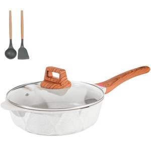 lot 60458 image: UMETRE NonStick Frying Pan, 9.5 11 Cooking Pan with Glass Lid, Non stick Deep Frying Pans with White Granite Coatings, Saute Pan, Stone Cookware, Nonstick Frying Pans Skillet, PFOA Free