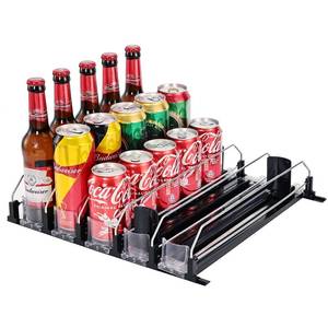 lot 60460 image: Upgrade Drink Organizer for Fridge, LAKIX Self-Sliding Soda Can Organizer for Refrigerator and Adjustable Width, 12oz to 20oz holds 25 Cans(5 Rows, 38 CM)