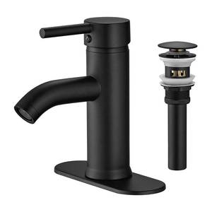 lot 60464 image: Black Bathroom Faucet Single Handle Bathroom Sink Faucet with Pop-up Drain Rv Lavatory Vessel Faucet Basin Mixer Tap with Deck Plate