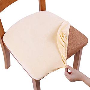 lot 60469 image: smiry Original Velvet Dining Chair Seat Covers, Stretch Fitted Dining Room Upholstered Chair Seat Cushion Cover, Removable Washable Furniture Protector Slipcovers with Ties - Set of 2, Cream