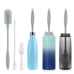 lot 60471 image: 14� Silicone Bottle Brush - Cleaning Set for Sports Water Bottle, Baby Bottles, Tumbler, Drinking Glasses, Vase