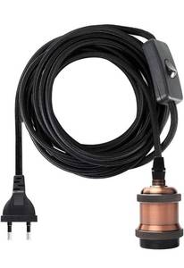 lot 60487 image: 11.48ft Hanging Pendant Light Cord Kit with OnOff Switch Plug in Black Fabric Cable Wire with Ancient Red E27 Lamp Socket