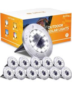 lot 60490 image: Biling Solar Outdoor Lights 12 Pack, Bright 12 LEDs Solar Ground Lights Waterproof, Flat Pathway Lights Solar Powered for Yard Walkway Garden Driveway (White)
