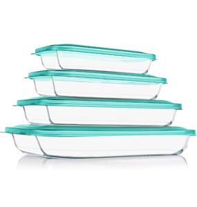 lot 60495 image: KOMUEE 8 Pieces Glass Baking Dish with Lids Rectangular Glass Baking Pan Bakeware Set with BPA Free Lids, Baking Pans for Lasagna, Leftovers, Cooking, Kitchen, Fridge-to-Oven, Green