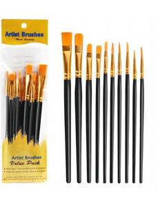 lot 60496 image: Acrylic Paint Brush Set, 10pcs Watercolor Brushes Painting Brush Nylon Hair Brushes for Acrylic Oil Watercolor, Face Nail Art, Miniature Detailing & Rock Painting Art Supplies