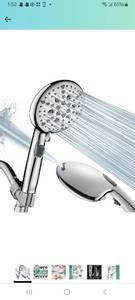lot 60498 image: Cobbe High Pressure 9 Functions Shower Head with handheld - Luxury Modern Chrome Look, Built-in Power Spray to Clean Corner, Tub and Pets, Stainless Steel Hose Adjustable Bracket, Chrome