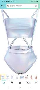 lot 60506 image: Women Shiny Metallic Bandeau Top  Suspender Hot Shorts Sexy Holographic Metallic Set Rave Outfit Sexy Bikini Clubwear XXL