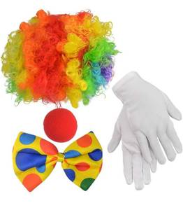 lot 60515 image: Clown Costume Set Clown Rainbow Wig Nose Bow Tie White Gloves Accessories for Clown Parties Carnivals Pretend Play Women Men AdultsNO WIG