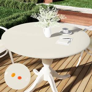 lot 60516 image: smiry Round Table Cloth Cover, Elastic Fitted Flannel Backed Vinyl Tablecloths for 36-44 Round Tables, Waterproof Wipeable Table Covers for Indoor, Outdoor, Picnic and Camping, Beige