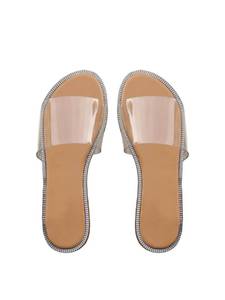 lot 60521 image: GORGLITTER Rhinestone Clear Flat Sandals Open Toe Slide Sandals Clear 11