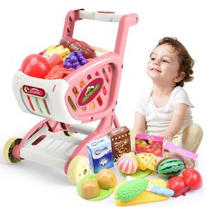 lot 60523 image: Tiny Size Shopping Cart for Kids - Kids Shopping Cart Trolley Play Set,Includes 14 Grocery Food Fruit Vegetables Shop Accessories,Small Shopping Cart Toy,Toddler Shopping Cart ,Pretend Play Game Toy