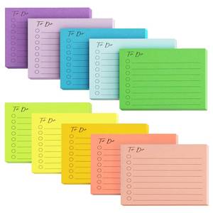 lot 60536 image: EOOUT 10 Pack Lined Sticky Notes, 500 Sheets to Do List Sticky Notes, 3x4 Inches Self-Stick Notes with Line, Square Sticky Notes for Office, Home, School, Meeting