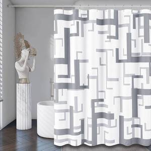 lot 60550 image: BTTN Extra Long Fabric Shower Curtain, 72x84 Inches Long Geometric Cloth Shower Curtain Set with 12 Plastic Hooks, Tall Modern Neutral Luxury Thick Polyester Shower Curtains for Bathroom - GreyGray