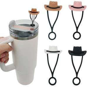 lot 60553 image: HomDsg 4 Pack Silicone Cowboy Hat Straw Covers Cap Compatible with Stanley Cup 30 40 oz, Cute Funny Tumbler Straw Topper Accessories for Man & Woman Gift
