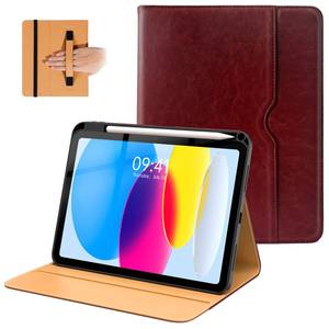 lot 60558 image: iPad 10th Generation Case 10.9 Inch 2022 with Pencil Holder - Premium Leather Business Smart Folio Tablet Cover Groove Stand Multiple Viewing Angles - Black