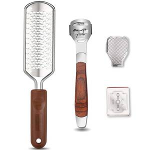 lot 60571 image: Colossal Foot Rasp & Wood Handle Callus Shaver (10 Replacement & 1 Foot File Heads), Pedicure Kit, Heel Scraper For Feet, Callus Remover