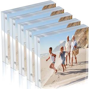 lot 60577 image: 5 Pack Acrylic Picture Frame Desktop Frameless Photo Frame Double Sided Transparent Acrylic Frame Clear Picture Frame Horizontal Magnetic Frame for Desk Desktop Display Pictures Holder (4 x 4 Inches)