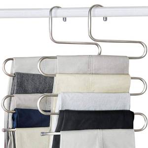 lot 60593 image: devesanter Pants Hangers Non-Slip S-Shape 4 Pack Trousers Hangers Stainless Steel Clothes Hangers Closet Storage Organizer for Pants Jeans Scarf (4 Pack with 10 Clips)