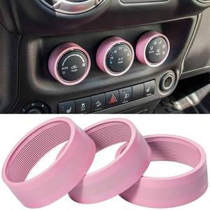 lot 60595 image: Audio Air Conditioning Button Cover Decoration Twist Switch Ring Trim for Jeep Wrangler JK JKU Patriot 2011-2018, Compass 11-16, Liberty 08-12, Dodge Challenger 08-14 Interior Accessories Pink