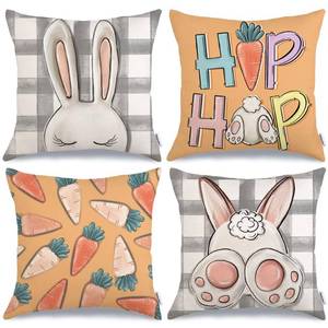 lot 60601 image: GEEORY Easter Pillow Covers 18x18 Inch Set of 4, Buffalo Plaid Rabbit Bunny Hip Hop Carrots Farmhouse Decorative Throw Pillowcases for Home Sofa Couch Decoration (Orange) G465-18
