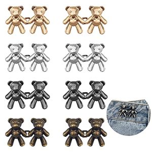 lot 60613 image: Thinslimer 8 Pairs Cute Bear Jeans Button Pins No Sew Detachable Waist Body Fit Tighten Buckles Perfect Girls Gifts for Women Skirt Pant Jeans, Metal