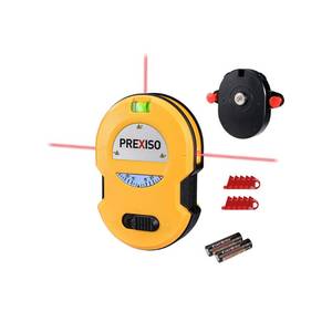 lot 60614 image: PREXISO Multi Surface Laser Level LED Light Vial, 30Ft Horizontal & Vertical Line Laser with Wall Mount Base, 2 Pins, 10 Sticker, 2 AA Batteries for Hanging Frames & Picture, Construction Wall Writing