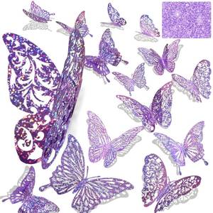 lot 60617 image: 60 Pcs 3D Sequined Purple Butterfly Wall Decor Stickers, Butterfly Decorations 5 Styles 3 Sizes, Holographic Butterflies Decor Butterfly Backdrop for Kids Dorm Room Wedding Decor(Sequined Purple)