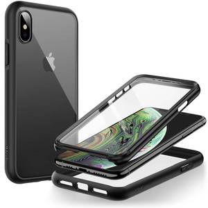 lot 60629 image: JETech Case for iPhone Xs and iPhone X 5.8 Inch with Built-in Screen Protector Anti-Scratch, 360 Degree Full Body Rugged Phone Cover Clear Back (Black)