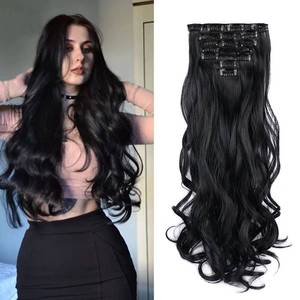 lot 60642 image: Clip In Hair Extensions Long Wavy 7 PCS Invisible Clip Thick Hairpieces Black Hair Piece Soft Full Head Synthetic Fiber for Women, 22 Inches (Natural Black#)