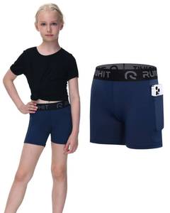 lot 60649 image: Runhit 4 Youth Girls Volleyball Shorts Spandex Girls Compression Shorts Biker Kids Running Gymnastics Shorts with Pockets Navyblue XL