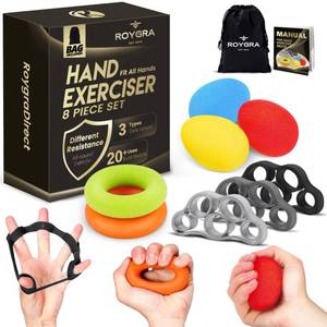 lot 60674 image: roygra Hand Grip Strengthener, Finger Exerciser, Multiple Resistance Levels Kit - 3 Types, Set of 8