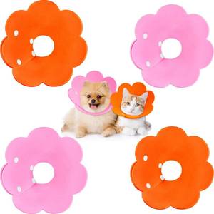 lot 60681 image: 4 Pieces Cat Recovery Collar Cat Cones Flower Shape Pet Wound Healing Neck Collars Adjustable Soft Elizabethan Collars for Kitten Cats Puppy Rabbits SM Size (Pink and Orange)