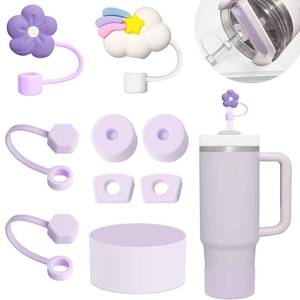 lot 60682 image: Stanley Cup Accessories Set Including 6 Pcs Silicone Spill Proof Stopper, 2 Pcs Straw Cover Cap for 9-10 mm Straws, 1 Pcs Purple Silicone Boot for Stanley Cup Stanley 40oz & 30oz Tumbler (ORCHID)