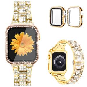 lot 60689 image: Mesime Compatible for Apple Watch Band with Screen Protector Case, Jewelry Replacement Band 45mm 44mm 42mm 41mm 40 mm 38mm 2 Pack Bling Protective Cover for iWatch Series 987654321SE Women