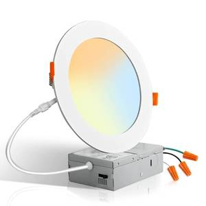 lot 60694 image: 1 Pack Led Recessed Lighting 6 Inch, 5CCT Ultra Thin Recessed Light with Junction Box, 2700k-5000k Selectable, Dimmable Canless Slim Led Recessed Light Fixtures, 12W Eqv 110W, 1100LM Downlight - ETL