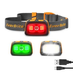 lot 60695 image: EverBrite Rechargeable Headlamp - 350 Lumens Headlight with RedGreen Light and Tail Light, 7 Lighting Modes with Memory Function, Perfect for Trail Running, Camping and Hiking