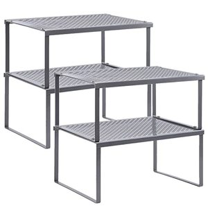 lot 60715 image: MOOACE Kitchen Cabinet Organizers Shelf Set of 4, Kitchen Counter Storage Shelves, Stackable Expandable Shelf Organizer Pantry Shelf Spice Rack, Silver