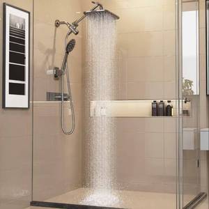 lot 60720 image: Veken 12 Inch High Pressure Rain Shower Head Combo with Extension Arm- Wide Rainfall Showerhead with 5 Handheld Water Spray - Adjustable Dual Showerhead with Anti-Clog Nozzles - Silver Chrome
