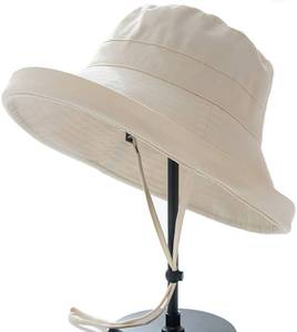 lot 60725 image: 100% Cotton Women Sun Hats Wide Brim Gardening Bucket Hat Travel Sun Protection Packable Womens Beach Cap -Fold-UP Brim Beige
